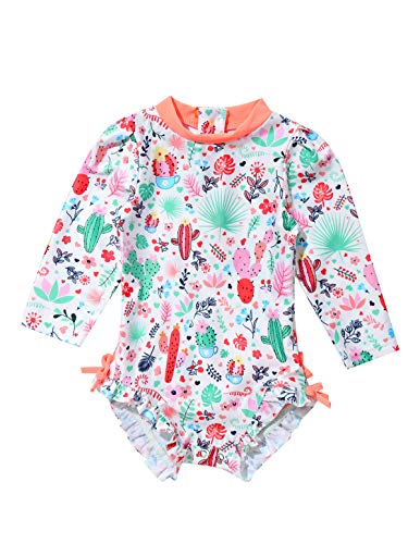 Nimiya Toddler Baby Girls Long Sleeve Zipper Rash Guard One Piece UPF 50+ Sun Protection Swimsuit Bathing Suit Orange 3-6 Months