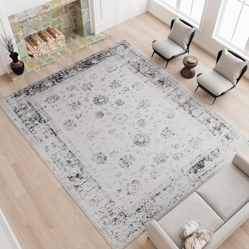 Belffin Boho Area Rugs 4x6 Washable Living Room Moroccan Rug, Thin Towelling Area Rugs, Soft No-Slip Foldable Indoor Carpet for Bedroom, Dining Room, Kitchen, Blue