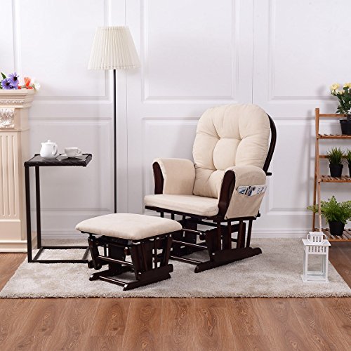 Rocking-Chair-Wood-Heavy-Duty-Rocking-Chair-with-Ottoman-Cushion-Set-Baby-Nursery-Rocking-Chair-Glider-with-Adjustable-Backrest-for-Living-Room-Beige Rocking Chair Wood Heavy Duty Rocking Chair with Ottoman Cushion Set Baby Nursery Rocking Chair Glider with Adjustable Backrest for Living Room Beige