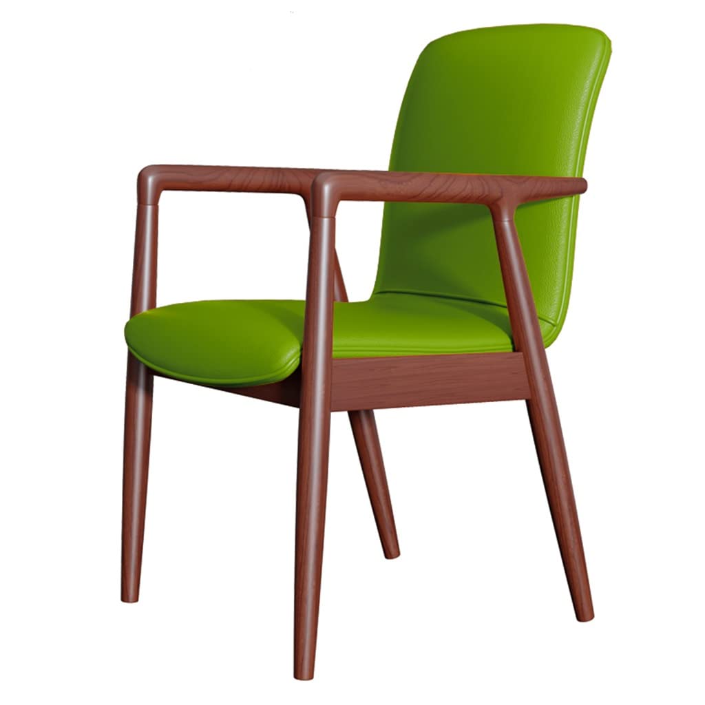 NGDFGR Mid Century Upholstered Dining Chairs With Arms In Green Faux Leather Rubberwood Armchair For Living Room Bedroom Cafe,Dark Green B