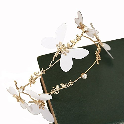1PC Yellow With White Butterfly Flower Simplicity Retro Bride Girl Hair Hoop Hairband Headdress Crystal Pearl Headband With Hairband Hair Accessory For Wedding Or Party Daily Wear
