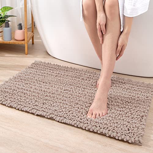 DEXI Bath Mat 40 x 60 cm, Non slip Bathroom Mat, Absorbent and Soft Chenille Bathroom Rug, Machine Washable, Comfortable Floor Mat for Bathtub Toilet Shower Room, Beige - Image 3