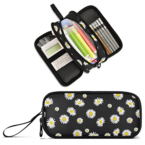 Image of Daisy Large Capacity Pencil Case Pencil Pouch Pen Box | 3 Compartment Large Storage Pencil Bag for Adults School Office Teen Girl Boy Men Women