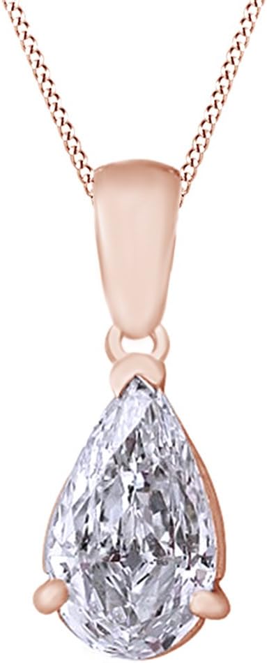 Jewel Zone US 2 Ct Pear Cut White Cubic Zirconia Pendant Necklace in 10K Solid Gold