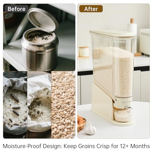 UFORU Rice Dispenser 22Lbs, Slim Rice Storage Container for Small Space, BPA-Free Clear Dry Food Dispenser Sealed Moisture Proof, Grain&Cereal Storage Bucket for Kitchen Pantry Household, Cream White by UFORU - Image 6