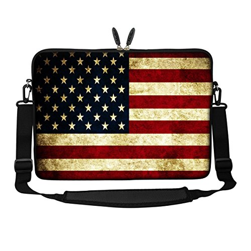 Meffort Inc 15 15.6 inch Neoprene Laptop Sleeve Bag Carrying Case with Hidden Handle and Adjustable Shoulder Strap - USA Flag