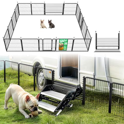 Image of FXW Rollick Dog Playpen with RV Step Grid for RV Camping, 24 inch H, 16 Panels