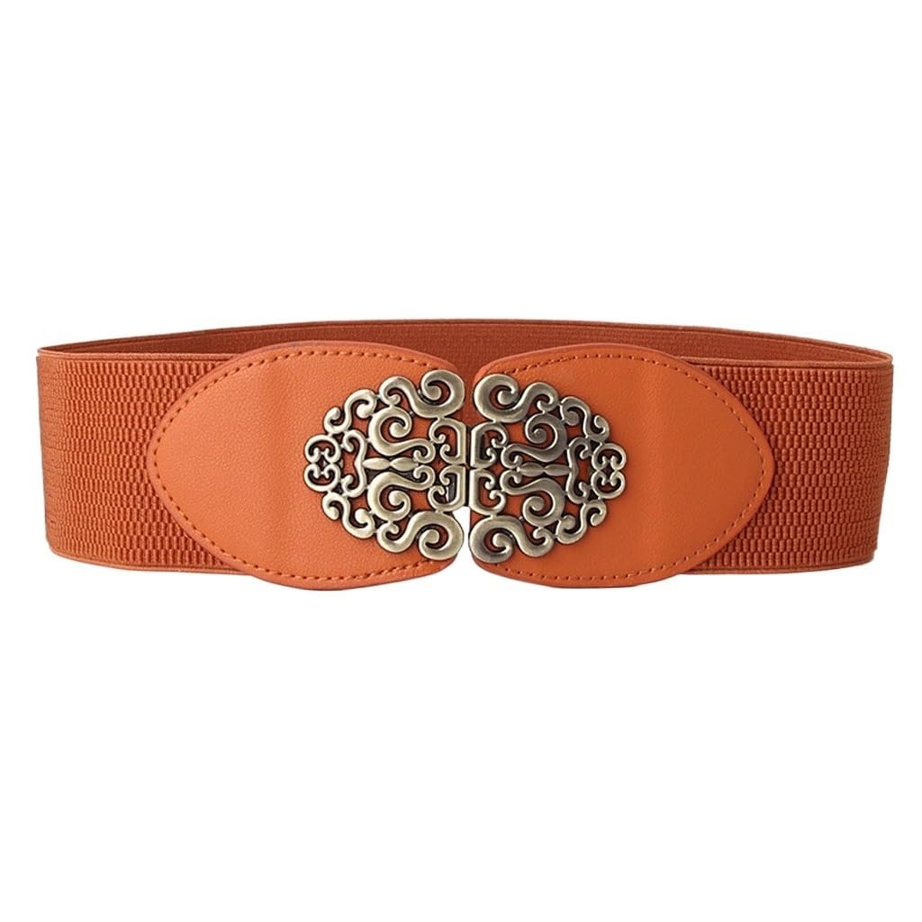 Womens Versatile Belt with Retro Carved Buckle Wide Waist Closure Womens Accessories Decorative Belt