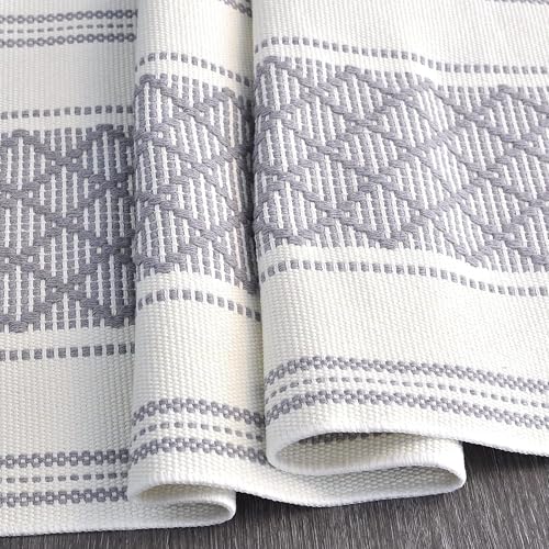 Image of Curated Cart Boho Table Runner 13x70 Inch with Tassels - Cotton Table Runner for 6 Seater Dining Table, Centre Table Runner for Living Room, Farmhouse Dining Table Decor (Grey)