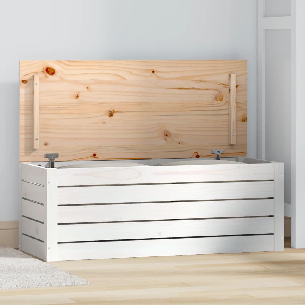 Aufbewahrungsbox aus Massivem Kiefernholz mit Klappdeckel, Aufbewahrungsbox aus Holz mit Lattenrost, Mehrzweck-Organizer für Spielzeug, Decken und Haushaltsutensilien (89 x 36,5 x 33 cm)