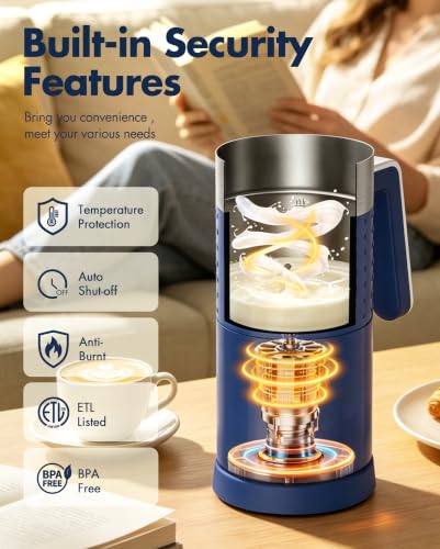 Image of Milk Frother Electric 4 in 1: 10oz /350 mL Large Capacity Electric Milk Steamer for Hot and Cold Milk Froth - Automatic Milk Frother & Warmer for Latte, Cappuccinos, Macchiato, Hot Chocolate-Blue
