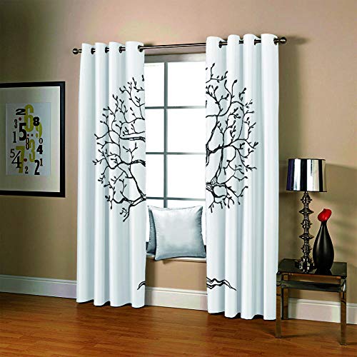 Ojales Cortinas, Árbol Grande Bosquejo Negro Blanco Resistente al Calor y La Luz Para Opacas Salón Dormitorio,Opacas Cortina Oficina Moderna Decorativa Reducción de Ruido 2 Paneles 75 X 166 cm