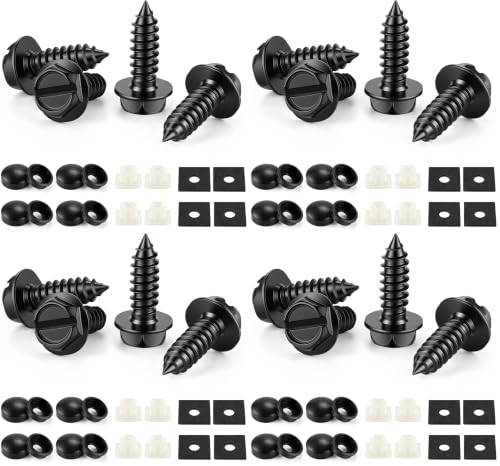 Image of LivTee Rustproof License Plate Screws for Securing License Plates Frames and Covers on Cars and Trucks, 4 Sets Premium Stainless Steel Self Tapping Mounting Bolts (Black Zinc Plated) (Pack of 4)