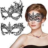 Aomig Spitze Maske, 2PC Venezianische Maske Spitze Damen, Schwarz Sexy Lace Augenmaske für Frauen, Augenmaske Erwachsene Maskerade Maske für Halloween Karneval Abendkleid Tanz Ball Party(A-Elf+Ritter)