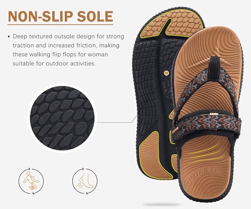 Image of KuaiLu Womens Orthopedic Flip Flops With Arch Support Adjustable Thick Athletic Cushion Recovery Walking Sandals For Woman Ladies Fashion Comfortable Flip-Flop Slides, Water Resistant & Lightweight