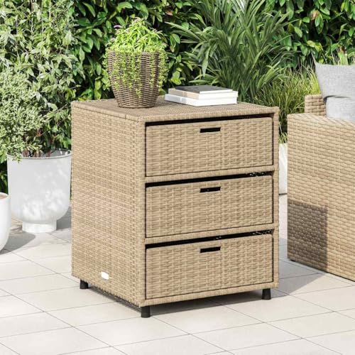 HOMTAKIE Armario de almacenamiento de jardín Beige 55x59x69 cm resina trenzada