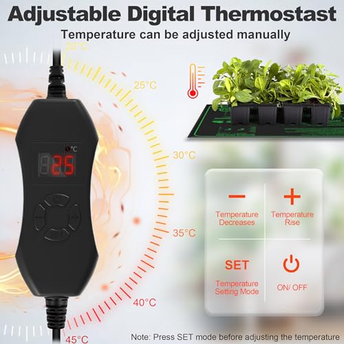 Mojimdo 70W Heizmatte Pflanzen mit Thermostat - Schnelle Erwärmung, Feuerschutz, Wärmematte zur Keimung und Temperatur-Regulierung, ideal für Sämlinge, Haustiere und Reptilien (70W - 1er Pack)