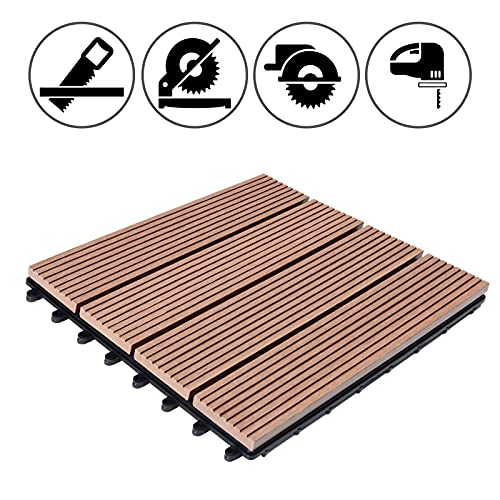 Miniatura 4 de Casaria Set Baldosas Exterior Wpc Losetas Jardín Aspecto Madera 4 Tablones Antideslizantes Rejilla Drenaje Resistente Intemperie Terraza Balcón Cubiertas Interior Sistema Clic Terracota 30x30cm 1m