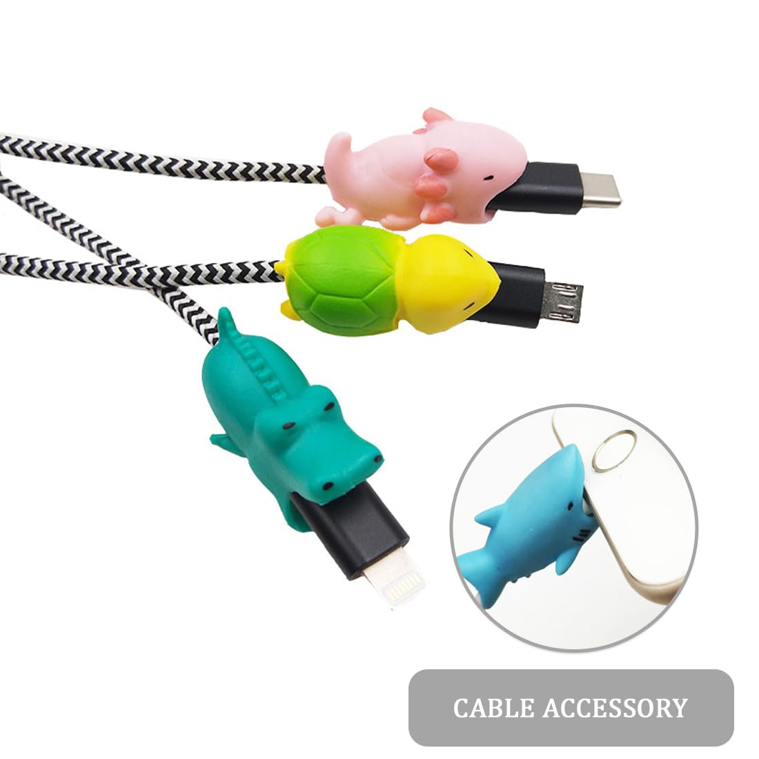 15 Protecteurs De Câble Mignons En PVC - Animaux Rigolos (panda, Lion, Dauphin...) Anti-morsure Et Anti-pliage