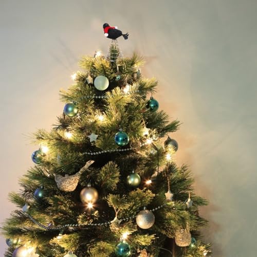 Cuervo Negro Navideño de Metal con Bufanda Roja para Punta de Árbol 8