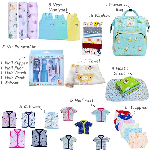 Image of Infantbond 72 in 1 New Born Baby Summer Complete Daily Items Combo | Baby Gift Set | New Born Gift set | Infant Combo set | Baby Hospital Bag for Newborn | New Born Essentials | Infant Clothes (0-6 Months) (Crown Grey)