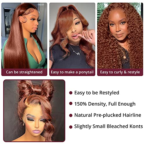 Orange Ginger Lace Front Wigs Human Hair 13X4 Hd Transparent Lace Front Wigs Human Hair Pre Plucked With Baby Hair 150% Density Chestnut Brown #33 Colored Human Hair Wigs For Women Glueless Wigs Human Hair Bleached Knots (13X4 Brown Lace Front Wig, 18 Inch) #TOP4