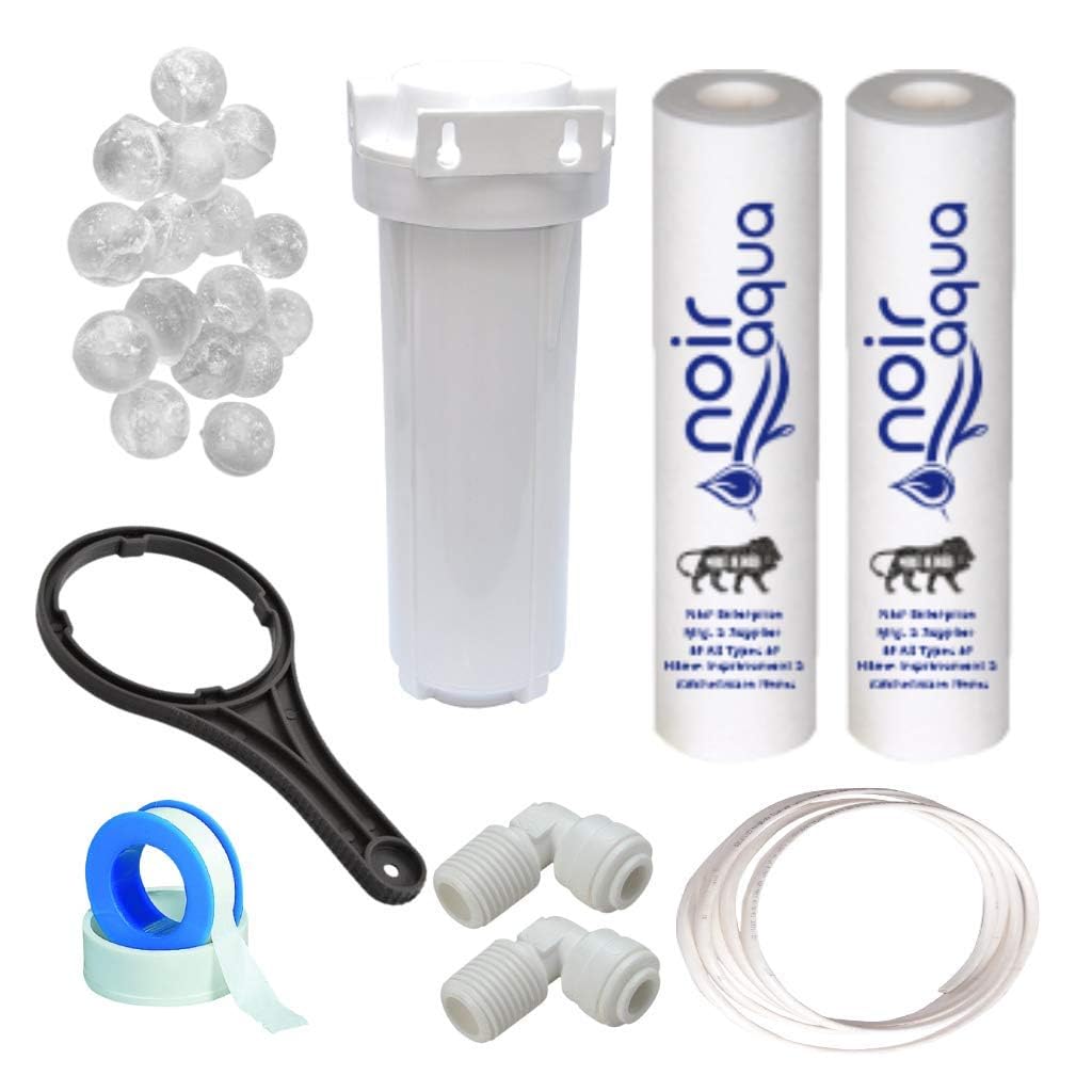 Pre Filter Set for All Types of RO Water Purifier with 2pcs PP Spun Filter, External Filter Set for Water Filter Purifier, 1/4" Pipe, Spanner, antiscalant Balls, Teflon Tape