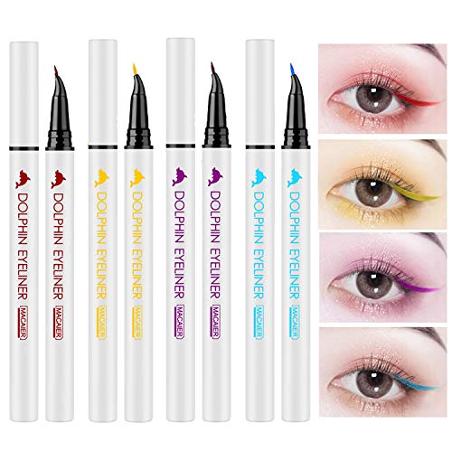 DAGEDA Olecranon Sponge Tip Liquid Colorful Eyeliner, 4 Colors Eyeliner Waterproof and Durable Professional Smudge Proof Multi Colored Makeup Pen (B)