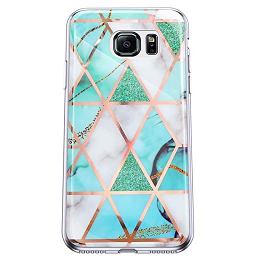 Felfy Kompatibel med Galaxy S6 Edge fodral marmor fodral skydd mjukt TPU silikon mobiltelefonfodral halkskydd anti-gul stötsäker baksida skyddshölje glitter mobiltelefonfodral för Galaxy S6 edge, grön