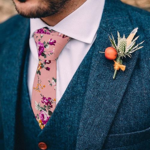 Image of Mantieqingway Floral Ties for Men Skinny Cotton Tie Flower Necktie