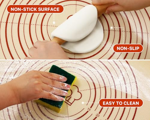 Image of Silicone Baking Mat Kit, DANIA&DEAN Food Grade Silicone Baking Mats set of 2, Rolling Pin, Dough Scraper, Oil brush, Cookie Cutters set of 2, for Cookie, Macaroon, Pizza, Pastry (Red Brown)