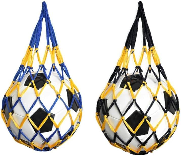 AMFUN 2PCS Bolso Balon Net, Bolsa de Red de Baloncesto para fútbol, Bolsas Balones Negro, Bolsa de Red de Baloncesto, para Pelotas Baloncesto, Fútbol, Voleibol (Negro-Amarillo + Rojo-Azul)