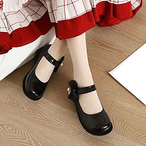 KOKOMOMO Womens Patent Leather Ballet Flats with Ankle Strap Bow Mary Janes4