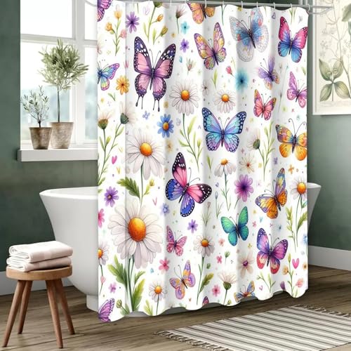 Rideau de douche papillon imperméable 137x183 cm opaque avec crochets - 5