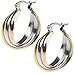 18k Yellow Gold Plated Stainless Steel Polished Shiny Tri Color Round Twist Hoop Earrings for Women