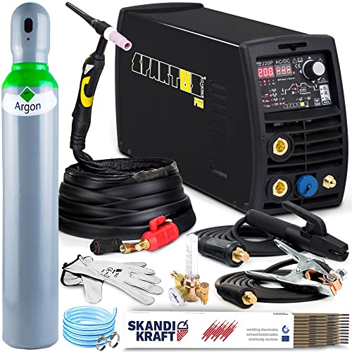 Spartus ProTIG 220P AC/DC - 200 A WIG Schweißgerät AC DC 230 V - MMA - 2T/4T, HF-Zündung, Auswahl der Wellenform, Pre Flow und Post Flow, Fernsteuerung - IGBT-Technologie, Set: Professional