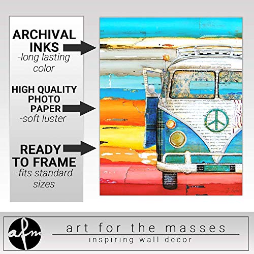 Playing Hooky, Danny Phillips Art Print, Unframed, Vintage Antique Classic Van Ocean Beach Inspired Funky Retro Vintage Mixed Media Art Wall And Home Decor Hippie Poster, 8X10 Inches #TOP3