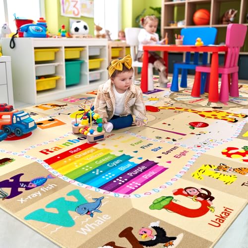 image for B BENRON 7x10 Playroom Rugs for Kids Washable, Educational and Fun Pla