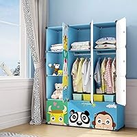 MAGINELS Kids Closet,Baby Wardrobe Closet with Door,Cute Portable Armoire Dresser,Clothes Hanging Storage Rack for Boy Bedroom,Blue,12 Cube(14x14inch)