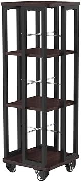 Rotating Bookshelf, 360 Degree Rotating Casters, 5 Tier Bookcase, Multifunctional Storage Rack, Standing Shelf for Living Room, Bedroom, Study Room Color Black, Size 3 Layers