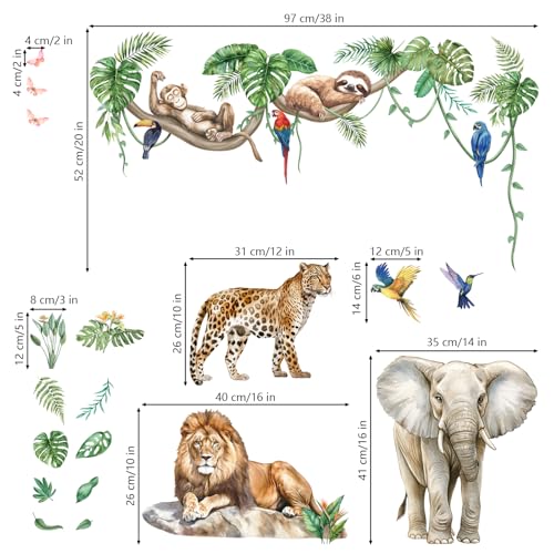 Vinilos adhesivos de pared grandes con animales de jungla miniatura 4