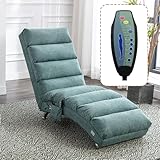 Chaise Lounge Chair Indoor, Linen Upholstered Massage Chair with 5 Modes, Ergonomic Electric Recliner Chair, Modern Long Lounger for Office Bedroom or Living Room (Teal)