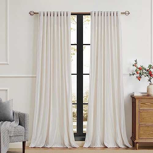 Image of PRIMROSE Cream Ivory Curtains 72 inch for Living Room,2 Panels Drapes Blackout Rod Pocket Back Tab Window Treatment Room Darkening Thick Decorative Curtains for Bedroom