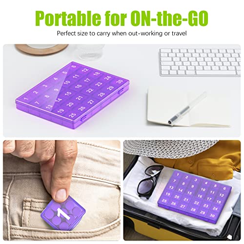 Image of Monthly Pill Organizer Once a Day - 30 Day Pill Organizer Box - Easy to Open - Large Compartments Portable Case for Travel, Month Pill Cases Medicine Organizer for Vitamin (Purple)