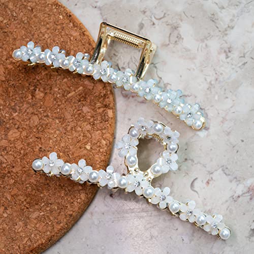 Metal Hair Clips Shiny With Flower And Pearl Large Hair Claw Barrettes For Women And Girls, Nonslip Fashion Hair Styling Accessories Daily Use Strong Hold For Thick/Thin Hair #TOP6