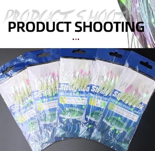 KTGCOZS Pack of 3 Set Sabiki 5 Hook Rigs Saltwater Fishing Lures Bait Rigs Real Fish Skin String Hook Mackerel Glow in The Dark Flash Sabiki Rigs (2# 3 Set) - Thumbnail 4