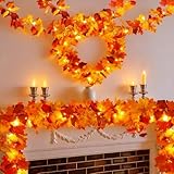 Herbstdeko, 2 Stück Led Halloween Lichterkette Herbst Girlande Für Innen & Außen, Ahornblätter Herbstgirlande Herbst Dekoration Für Zuhause, Kamin, Party Halloween Weihnachtsdekoration