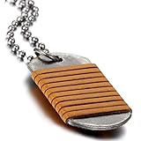 Material: Legierung, Leder Flongo Metalllegierung Legierung Leder Echtleder Anhänger Halskette Silber Kaffee Dog Tag Gotik Motorradfahrer Biker 25 Zoll Kette Herren