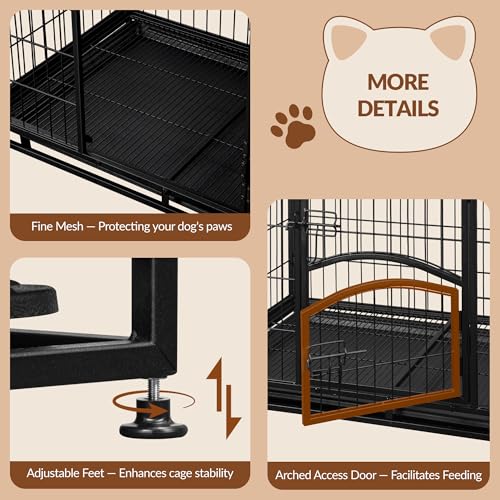 Fobyfurny Hundekäfig Hochbelastbar, XXL Gitterbox für Zuhause, 4-Türiger Hundebox Metall mit Seitentür und Herausnehmbares Bodenschale, Leicht zu Reinigen, Haustierkäfig, Schwarz, 122 x 74,5 x 80,5 cm