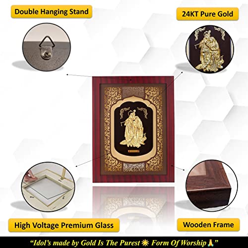 Image of Pk & Pk Jewellers Lord Radha Krishna with Peacock Oblong Photo Frame | 24KT Pure Gold | Elite Collection | Large Size (For Premium Gift, Temple, Home Decor, Wall Decoration), 44 x 5 cm